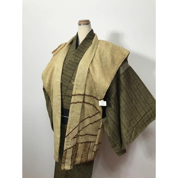 陣羽織 男物 正絹 リメイクシリーズ 山吹茶地に青海波模様