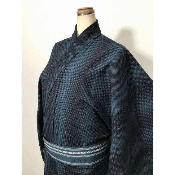 新品 Lサイズ 男物 小紋 化繊 黒地にドット模様