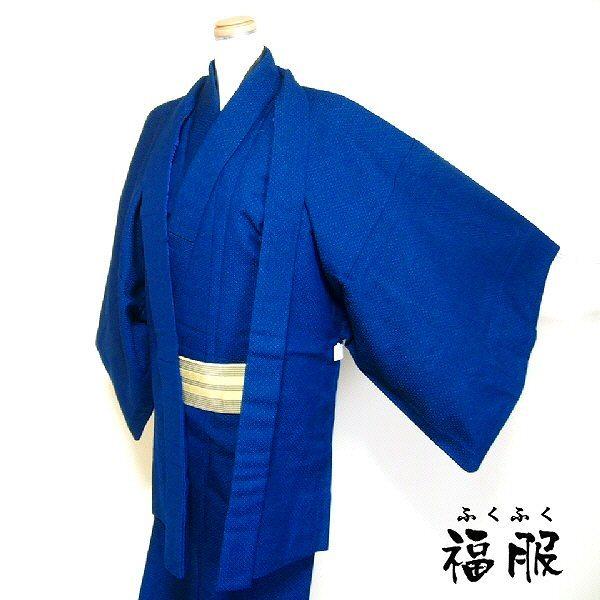 10％OFFクーポン対象/中古 アンサンブル 男物 ウール 黒地に紺の蚊絣