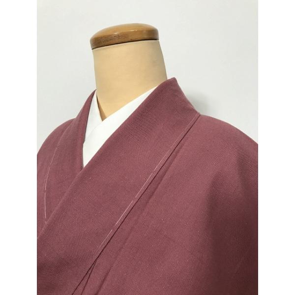 中古 Mサイズ 紬 正絹 臙脂無地 袷着物 あすつく