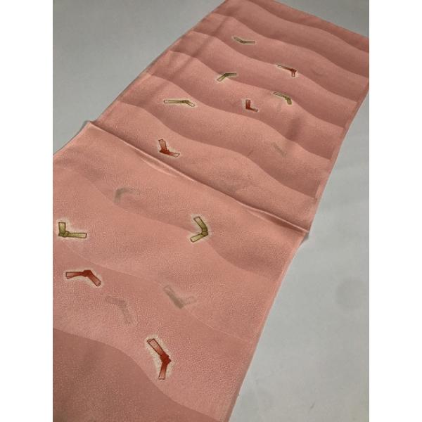 新品 正絹 帯揚げ ピンク地に結び模様 少々難あり