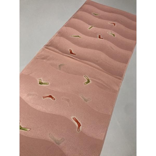 新品 正絹 帯揚げ 薄ピンク地に結び模様 少々難あり