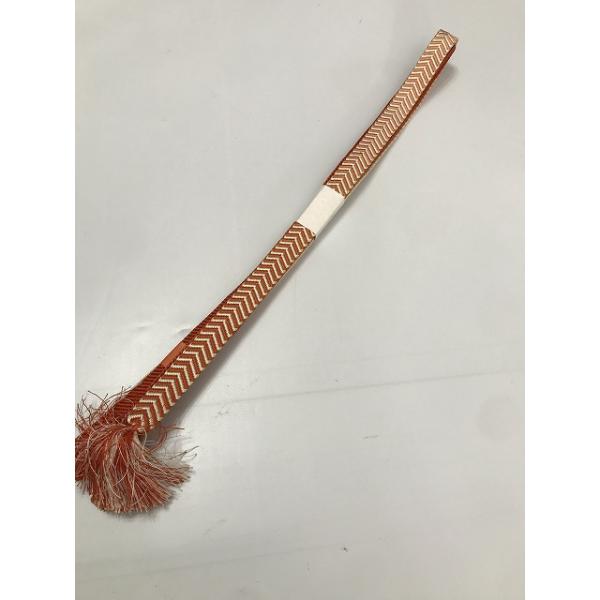 中古 帯締め 正絹 白/オレンジ縞文様