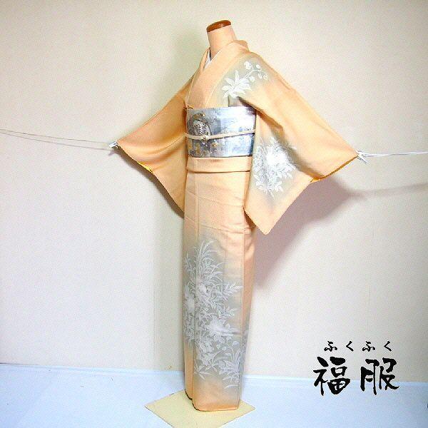 今だけ30％OFFクーポン/付け下げ 正絹 淡香色地に草花模様の付け下げ訪問着 Ｍサイズ 身丈長め 裄62cm 中古 レディース