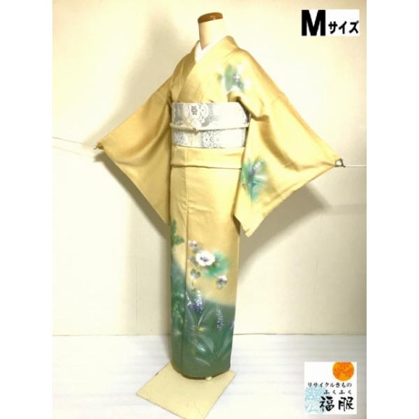中古 付け下げ 正絹 付下げ訪問着 クリーム地に草花模様 裄65.5 M