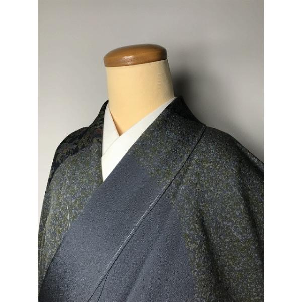 中古 Mサイズ 正絹 訪問着 濃紺地に花鳥模様 袷着物 nb あすつく