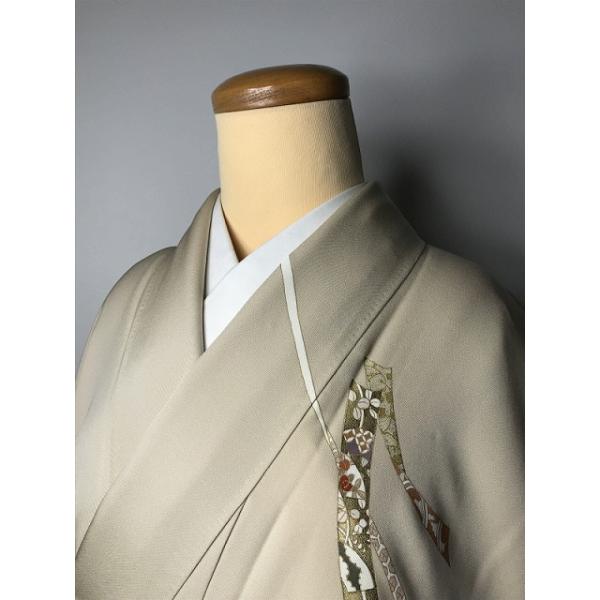 中古 Mサイズ 正絹 付け下げ 付下げ訪問着 袷着物 ベージュ地に熨斗
