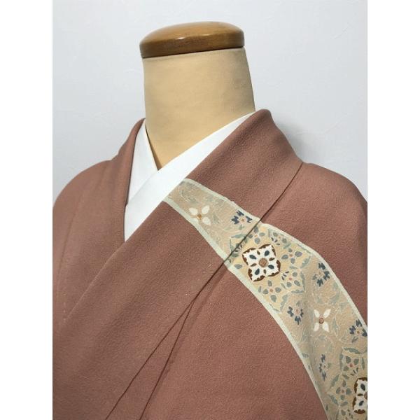 中古 Lサイズ 正絹 訪問着 曙色地に花鳥模様 袷着物 身丈長め