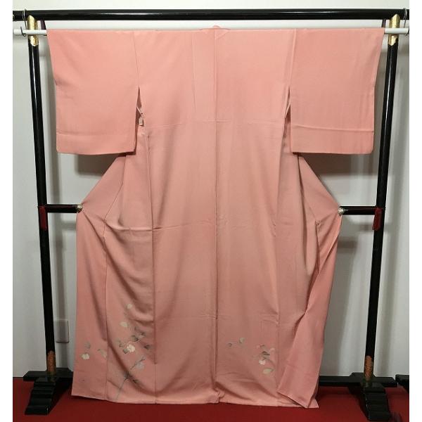 中古 Mサイズ 訪問着 正絹 ピンク地に枝花模様 袷着物 あすつく