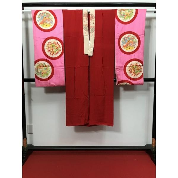 中古 子供着物 正絹 長襦袢 10〜12歳女児用 刺繍半衿付 アンティーク