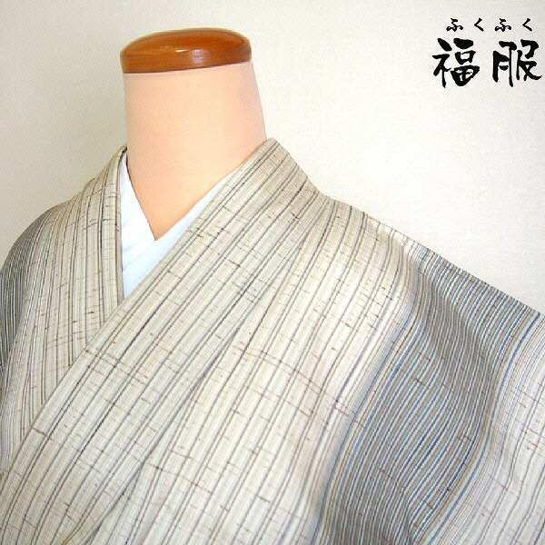 単衣紬地縞の絣裄67cm 正絹