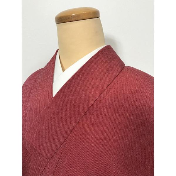 中古 Sサイズ 正絹 アンティーク 単衣着物 紬 渋赤地に草花文様 