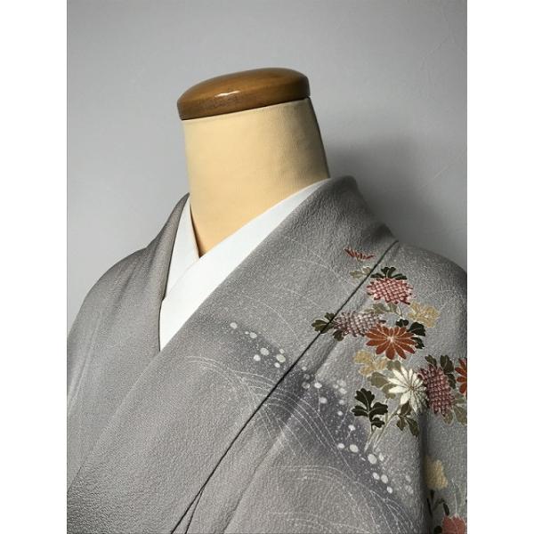 中古 Mサイズ 正絹 訪問着 単衣着物 薄グレー地に束ね熨斗模様