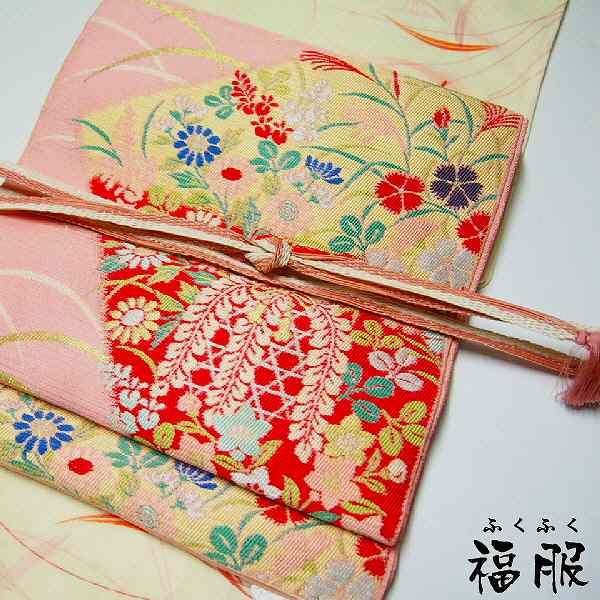 10％OFFクーポン対象/夏帯 中古 名古屋帯 正絹 ピンク地に色紙文様 六