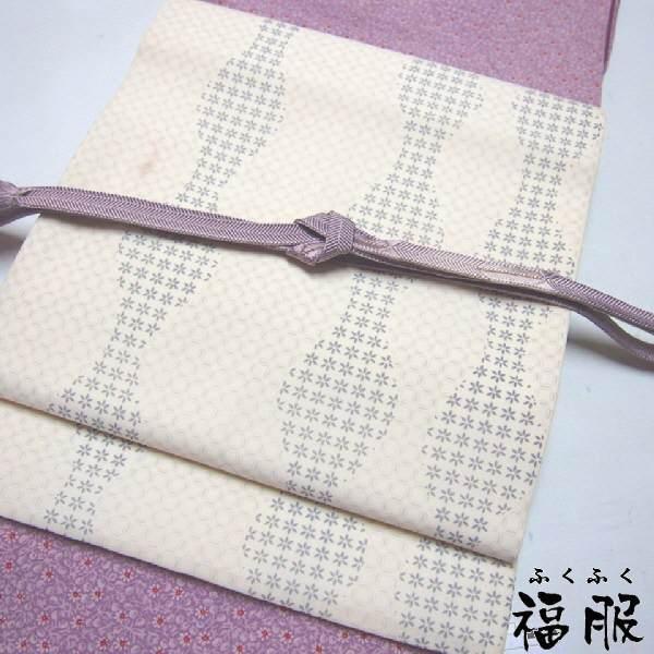 10％OFFクーポン対象/中古 袋帯 化繊 白地によろけ縞模様 全通柄 夏帯