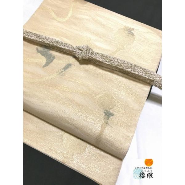 中古 袋帯 正絹 ゴールド地に蔓花文様 全通柄 夏帯 女 女物 夏物 夏