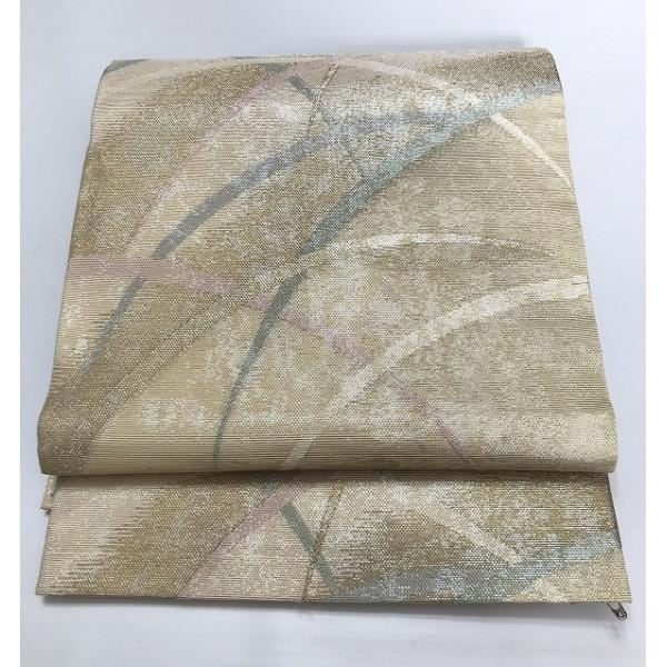 中古 袋帯 正絹 夏帯 シルバー地に芝草文様 六通柄 あすつく