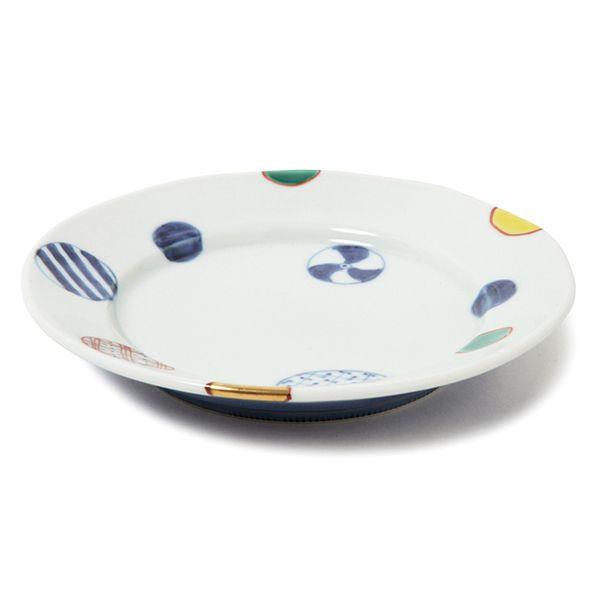 有田焼 取り皿 染錦地紋丸紋段付5.5寸丸皿 【福珠窯（有田焼窯元