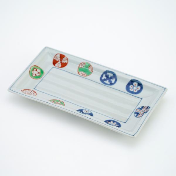 有田焼 角皿 染錦丸紋長角焼皿 【福珠窯（有田焼窯元）】 : 福珠窯