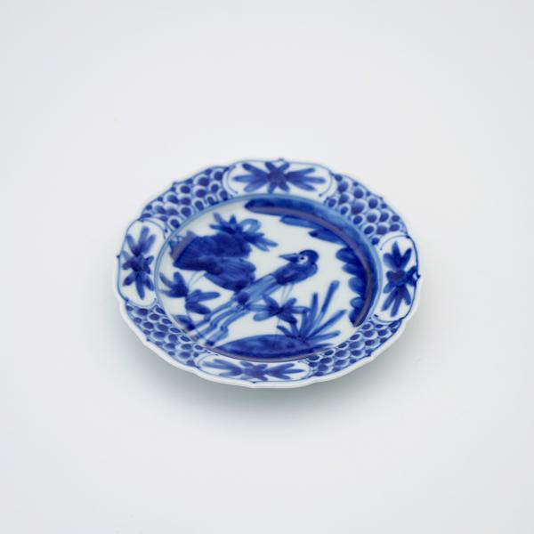 有田焼 取り皿 呉須染付花鳥13cm輪花小皿 【福珠窯（有田焼窯元