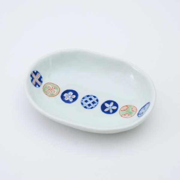 有田焼 オーバル皿 染錦丸紋つなぎ小判皿（中）【福珠窯（有田焼窯元
