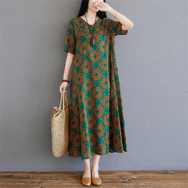 送料無料 ワンピース 春 ワンピ ロングワンピース レディース 秋 ミモレ丈 半袖 体型カバー Aライン フレア 綿 花柄 レトロ 新作 シンプル きれいめ 40代 Buyee Buyee Japanese Proxy Service Buy From Japan Bot Online