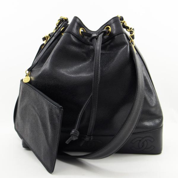 希少　シャネル　キャビアスキン　巾着　ワンショルダー　ココマーク　ブラック CHANEL SALE シャネル デカココマーク 巾着型 ワンショルダー