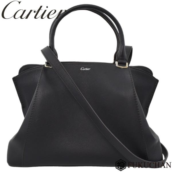 Cartier　2WAY ハンドバッグ Cドゥカルティエ シルバー金具 レザー Cartier カルティエ C ドゥ バッグ SM 2wayハンドバッグ オニキス
