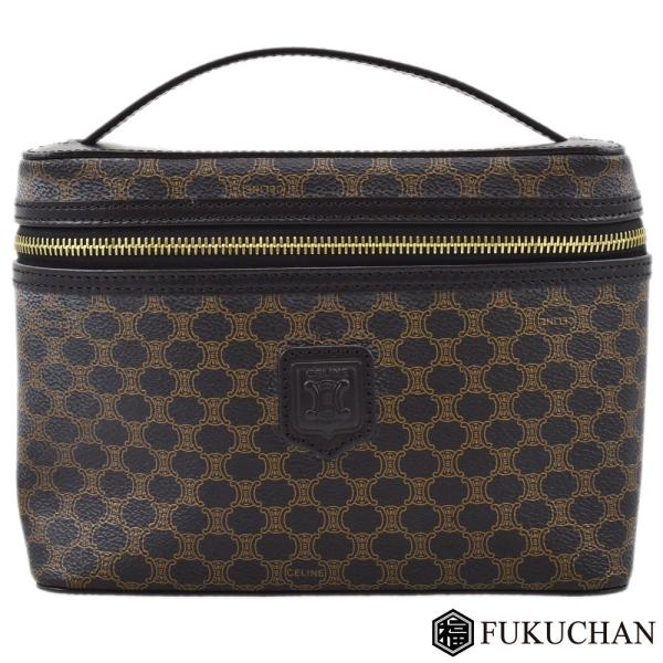 CELINE セリーヌ マカダム柄 バニティバッグ ブラック×ブラウン PVC