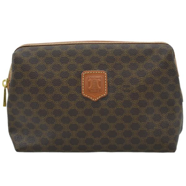 CELINE　セリーヌ　ポーチ　化粧品　小物　ブラウン　マカダム柄 CELINE セリーヌ マカダム コスメポーチ 化粧ポーチ PVC