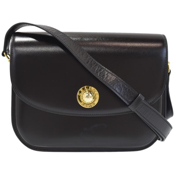 CELINE（セリーヌ） レザー ショルダーバッグ ブラック×ゴールド金具