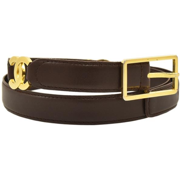 CHANEL ブラウンレザーベルト CHANEL◇Vintage/ココマーク/ベルト/レザー/ブラウン/レディース