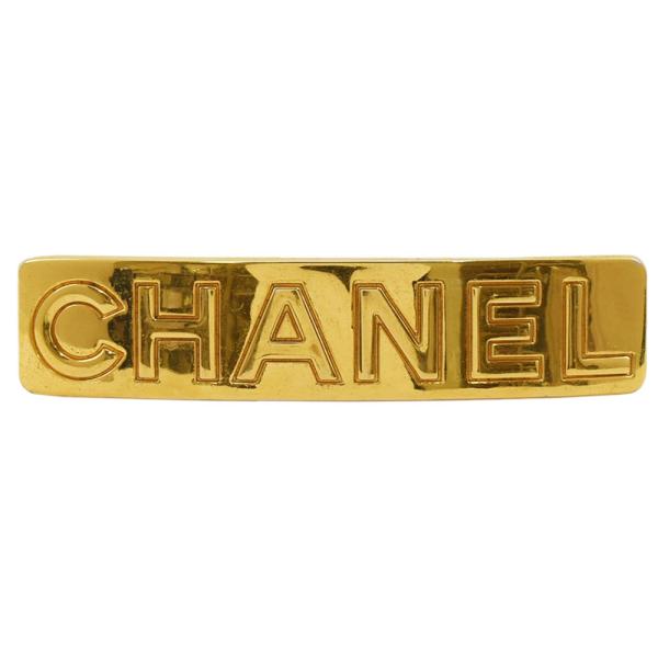 CHANEL　バレッタ　 ヴィンテージ GP×ゴールド（未使用品） Used CHANEL シャネル バレッタ CHANELロゴ GP レザー ゴールド