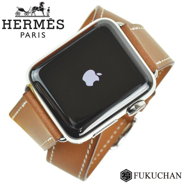 HERMES/エルメス　Apple Watch Hermes 38mm Series2 ドゥブルトゥール ヴォーバレニア　 フォーヴ（ブラウン系）×シルバー金具　中古≪送料無料≫
