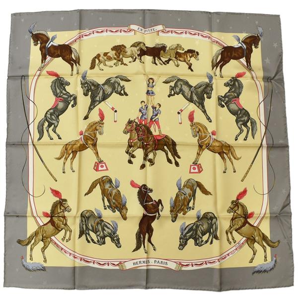 エルメス HERMES カレ90 「EN PISTE 」シルクスカーフ　グレー系 fukuoh_he01gt-742529