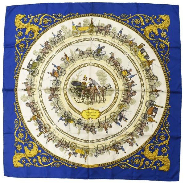 HERMES エルメス カレ90 ロンシャンへの散歩　水色 美品 人気のロンシャンへの散歩 水色 エルメス スカーフ カレ90