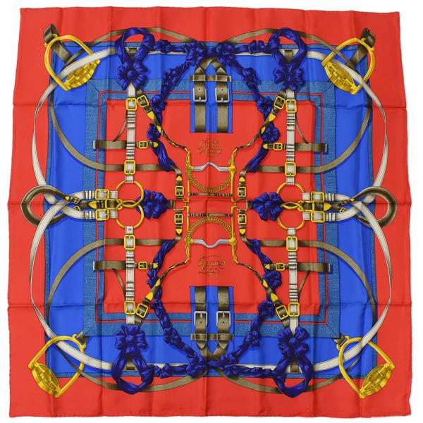 HERMES エルメス カレ90 Grand Manege 大調教術 スカーフ エルメス カレ90 GRAND MANEGE 大調教術 スカーフ シルク ブルー