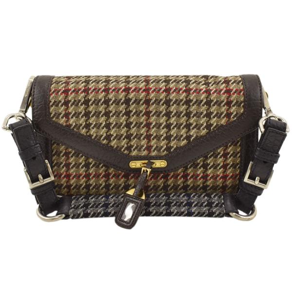PRADA プラダ ショルダーバッグ 千鳥格子 肩掛け ウール×レザー ダーク 