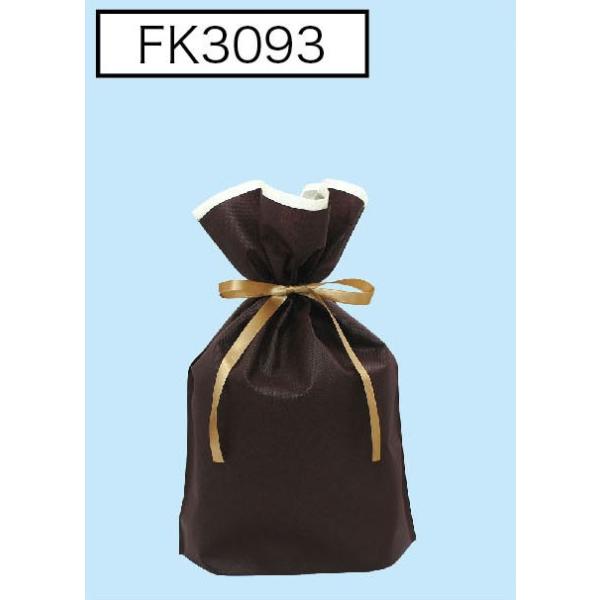 （お徳用）不織布リボン付巾着袋（底マチ付）ブラウンM 　240幅×360高（240）100枚入