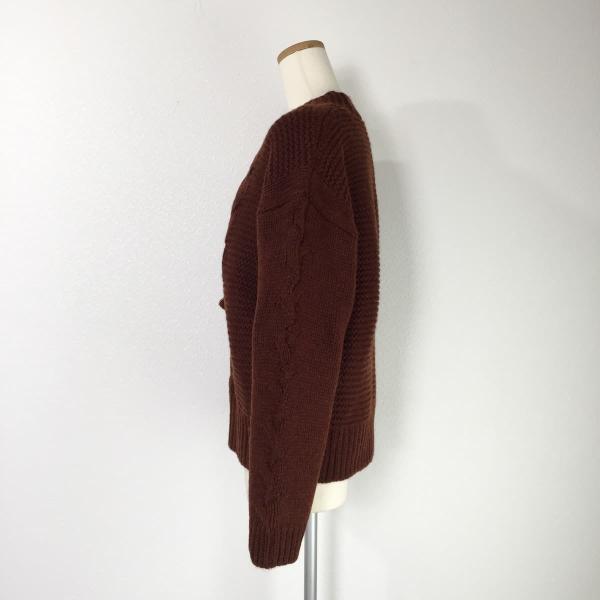 LILASIC リラシク 手編み風ガーターカーディガン ニット ワイド シェットランドウール ローゲージ ケーブル編み ピン付き ブラウン