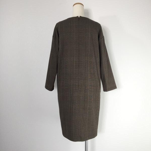 nano universe ナノ ユニバース Vネックチェックワンピースプルオーバー 長袖 ひざ丈 