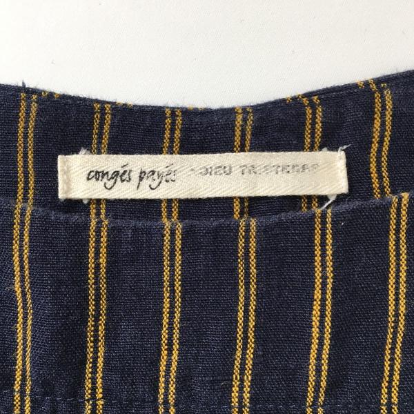 conges payes ADIEU TRISTESSE コンジェペイエアデュートリステス リネンワンピース ストライプ フレア ロング丈 ウエストリボン 紺