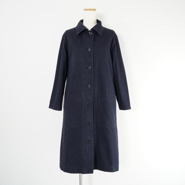 MHL. エムエイチエル 定価3.9万 YARN DYE COTTON TWILL ステンカラーコートワンピース コットン ロング 紺