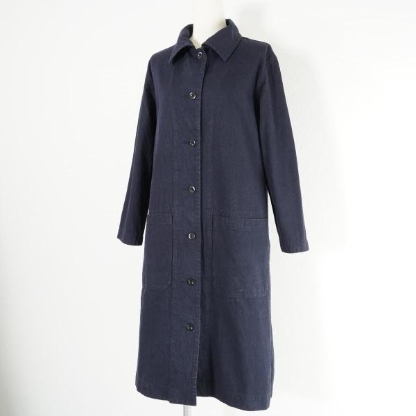 MHL. エムエイチエル 定価3.9万 YARN DYE COTTON TWILL ステンカラーコートワンピース コットン ロング 紺