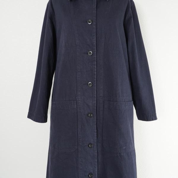 MHL. エムエイチエル 定価3.9万 YARN DYE COTTON TWILL ステンカラーコートワンピース コットン ロング 紺