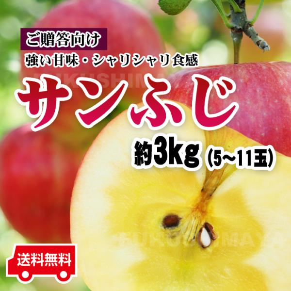 ふくしまプライド。体感キャンペーン（果物/野菜）◆品種:りんご(サンふじ)◆内容量:3kg箱(5~11玉入)◆産地:福島県産◆到着後はなるべく早くお召し上がり下さい。◆お歳暮にも大人気♪12月までは蜜入りの期待も♪果物王国福島の大地が産んだ...