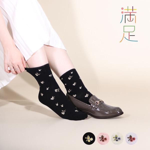 満足 福助 ： 冷感 靴下 花柄 クルー丈 レーヨンシルク(3145-42N)婦人