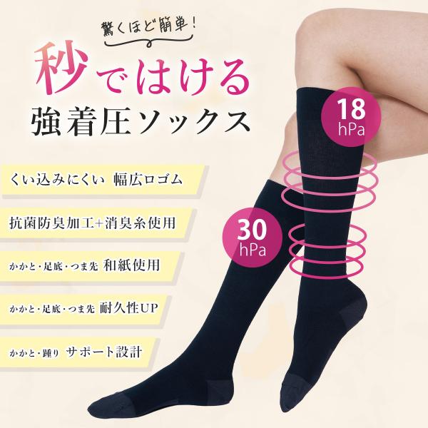 着圧ソックス 福助 公式 靴下 着圧ハイソックス ユニセックス fukuske 無地 和紙素材 抗菌防臭 消臭糸 秒ではける 396Q1001 婦人 女性 フクスケ fukuske