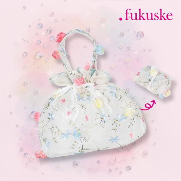 . fukuske(ドットフクスケ) バッグ 巾着タイプ 3Dフラワー柄 チュール素材 (9330-305)福助 fukuske ふくすけ