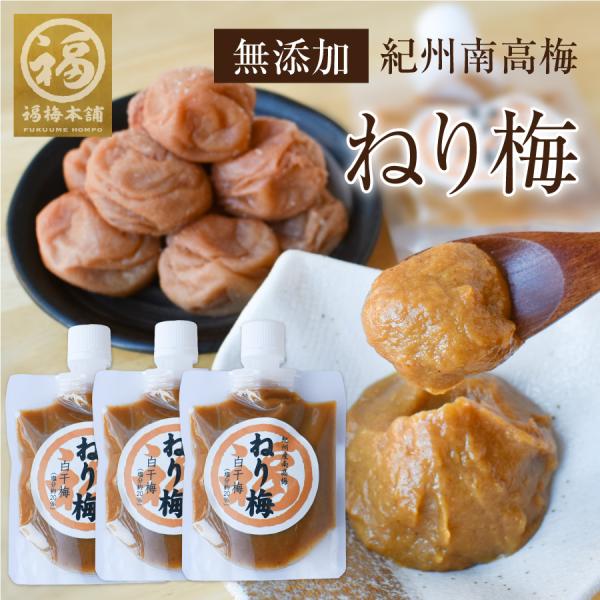 【無添加 ねり梅 チューブ】3本セット 紀州南高梅100％ 塩分20％ 昔ながらのしょっぱい梅干し 選べる2種の味 白干梅 紫蘇 種なし 梅肉 送料無料　ペースト